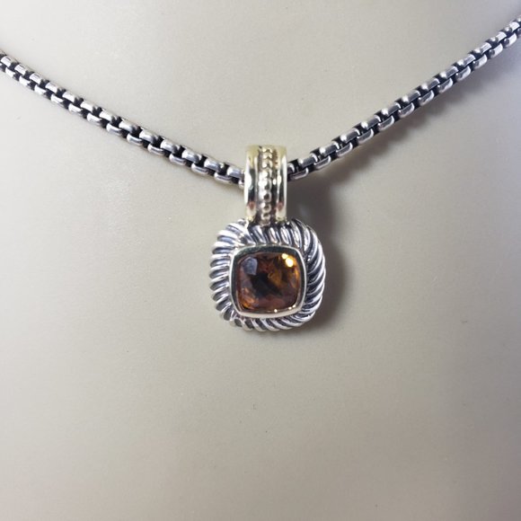 David Yurman Sterling Silver and 14 Karat Yellow Gold Citrine Pendant Necklace - Picture 8 of 8